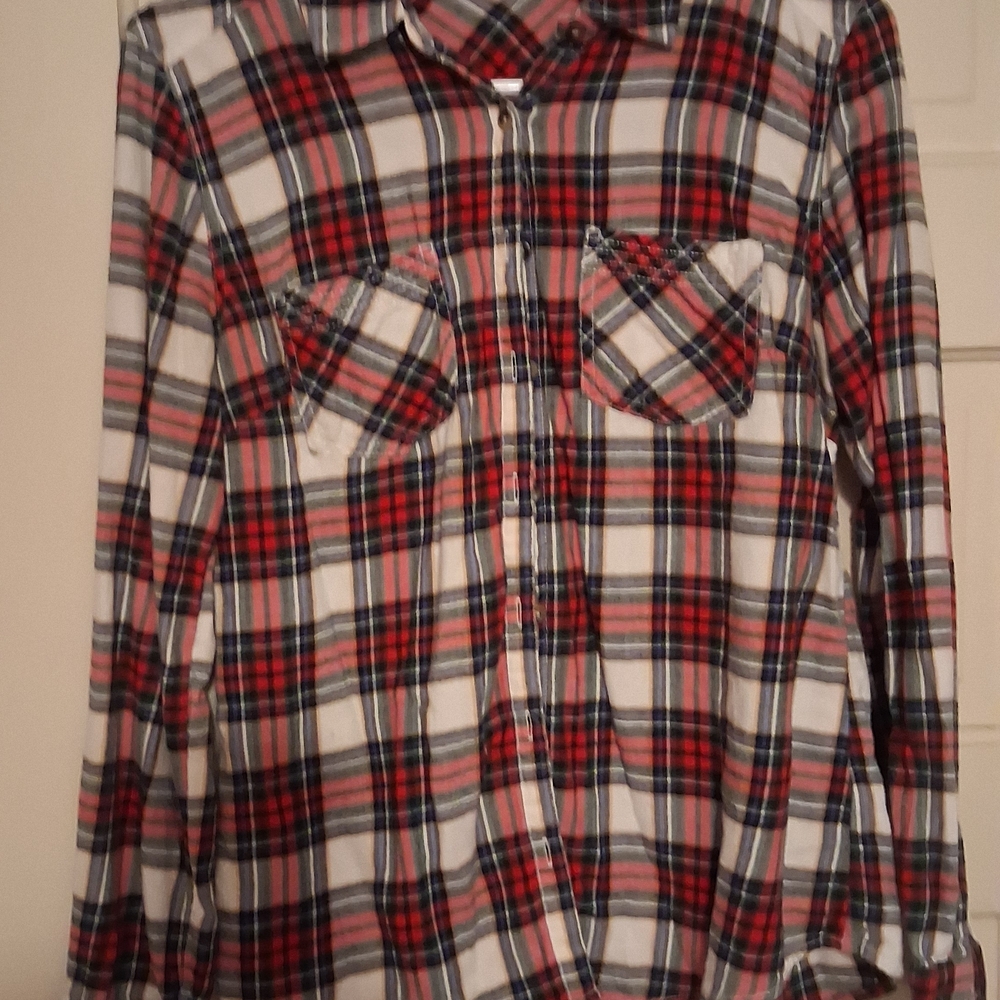 Maurices Red and White Plaid Button Down Shirt